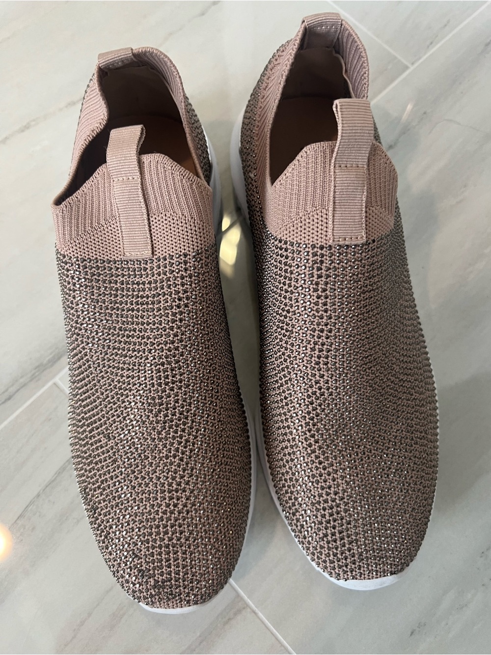 Anne Klein Blush Knit Slip-On Sneakers with Sparkle